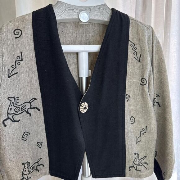 Cotton Jacket Ecru Primitive Tribal Kokopelli Aztec Art to Wear Size - Picture 3 of 5